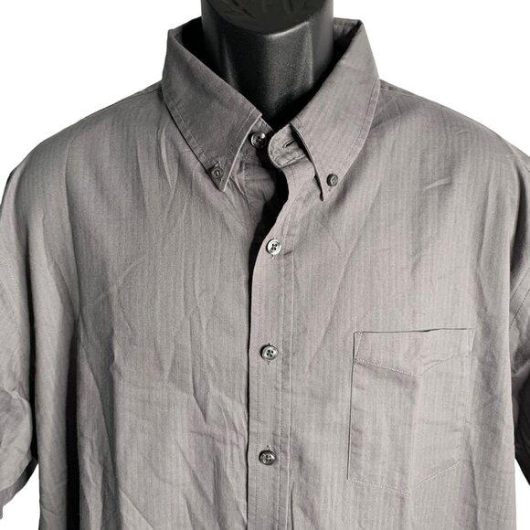 Croft Barrow Button Down Short Sleeve Shirt XL Grey Easy Care Pocket Collared - Picture 2 of 6